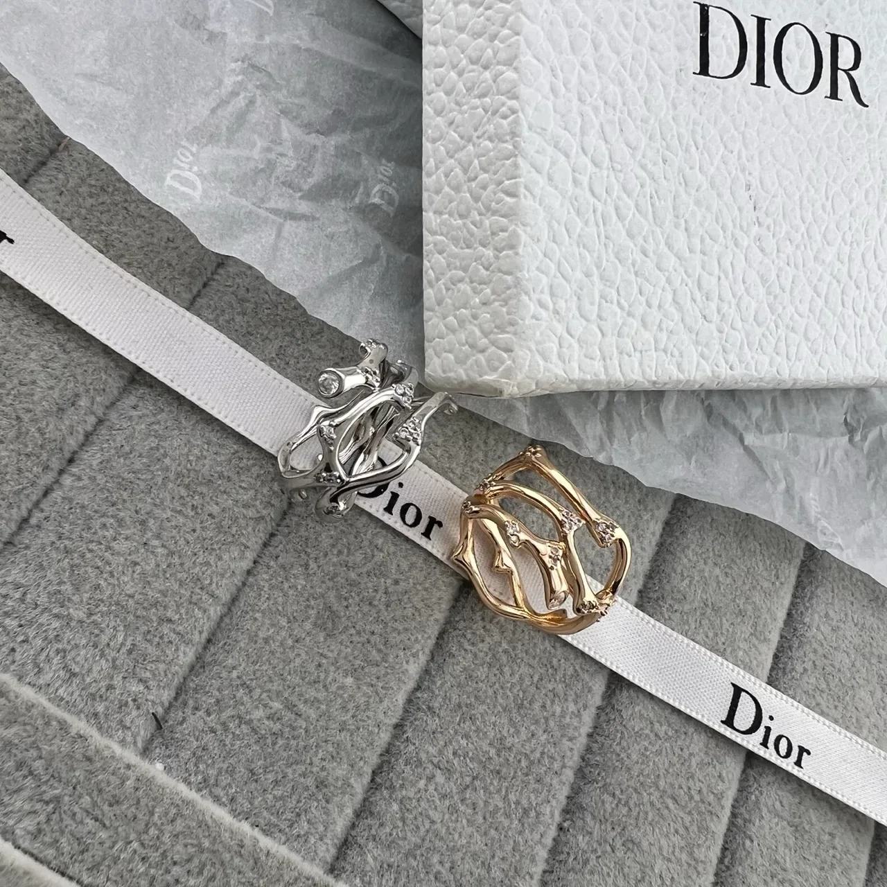 Dior Sculptural Crown Motif Crystal Rings 7