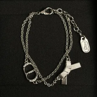 Dior Silver Double-Chain Crystal-Accented D-Charm Bracelet