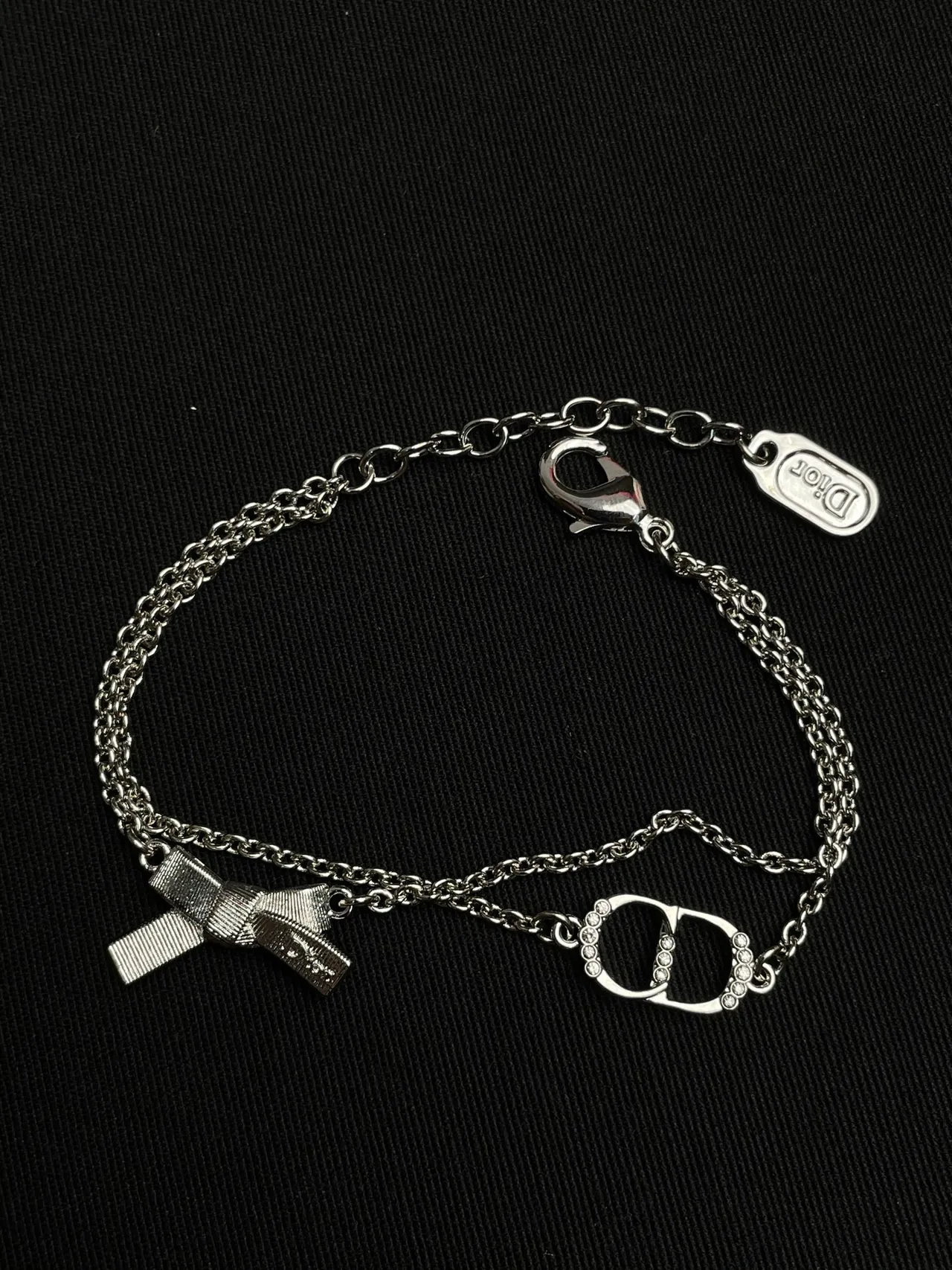 Dior Silver Double-Chain Crystal-Accented D-Charm Bracelet 2