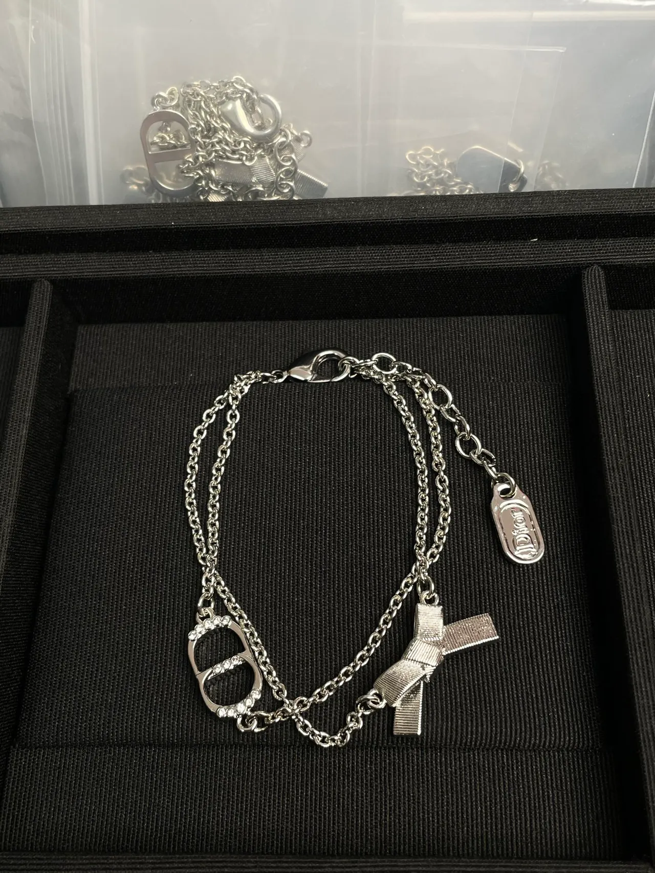 Dior Silver Double-Chain Crystal-Accented D-Charm Bracelet 3