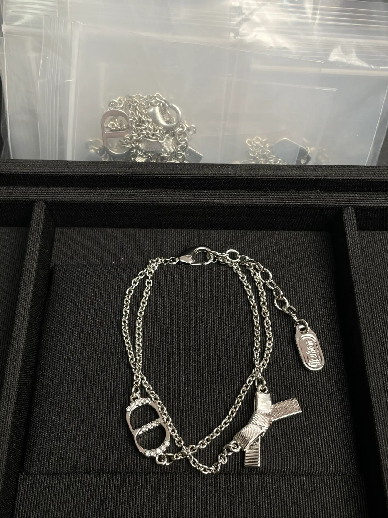 Dior Silver Double-Chain Crystal-Accented D-Charm Bracelet 4