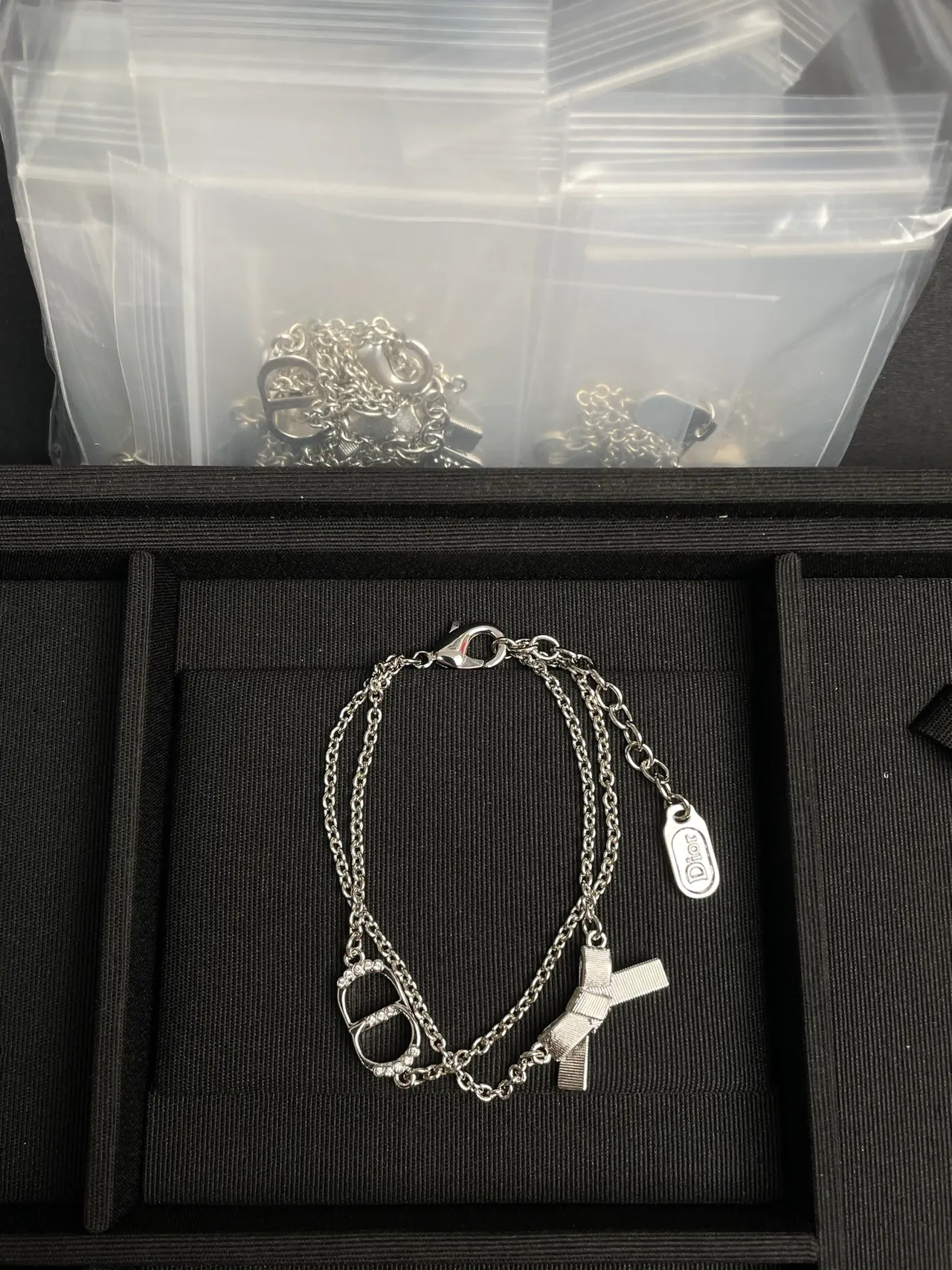 Dior Silver Double-Chain Crystal-Accented D-Charm Bracelet 5