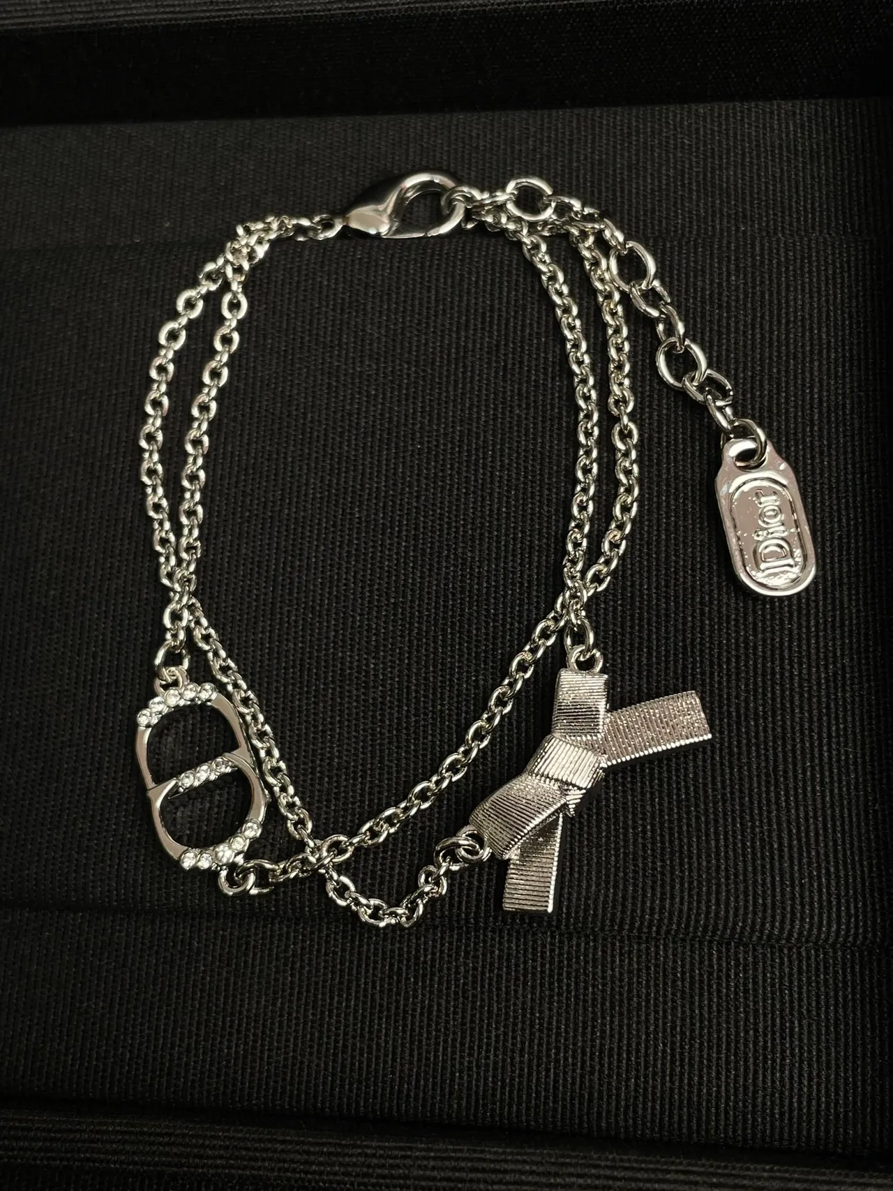 Dior Silver Double-Chain Crystal-Accented D-Charm Bracelet 6