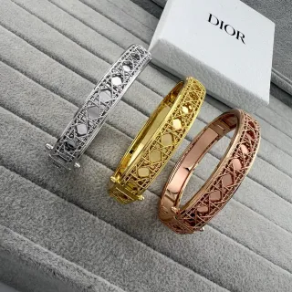 Dior Silver Gold Openwork Lattice Hinged Cuff Bracelet