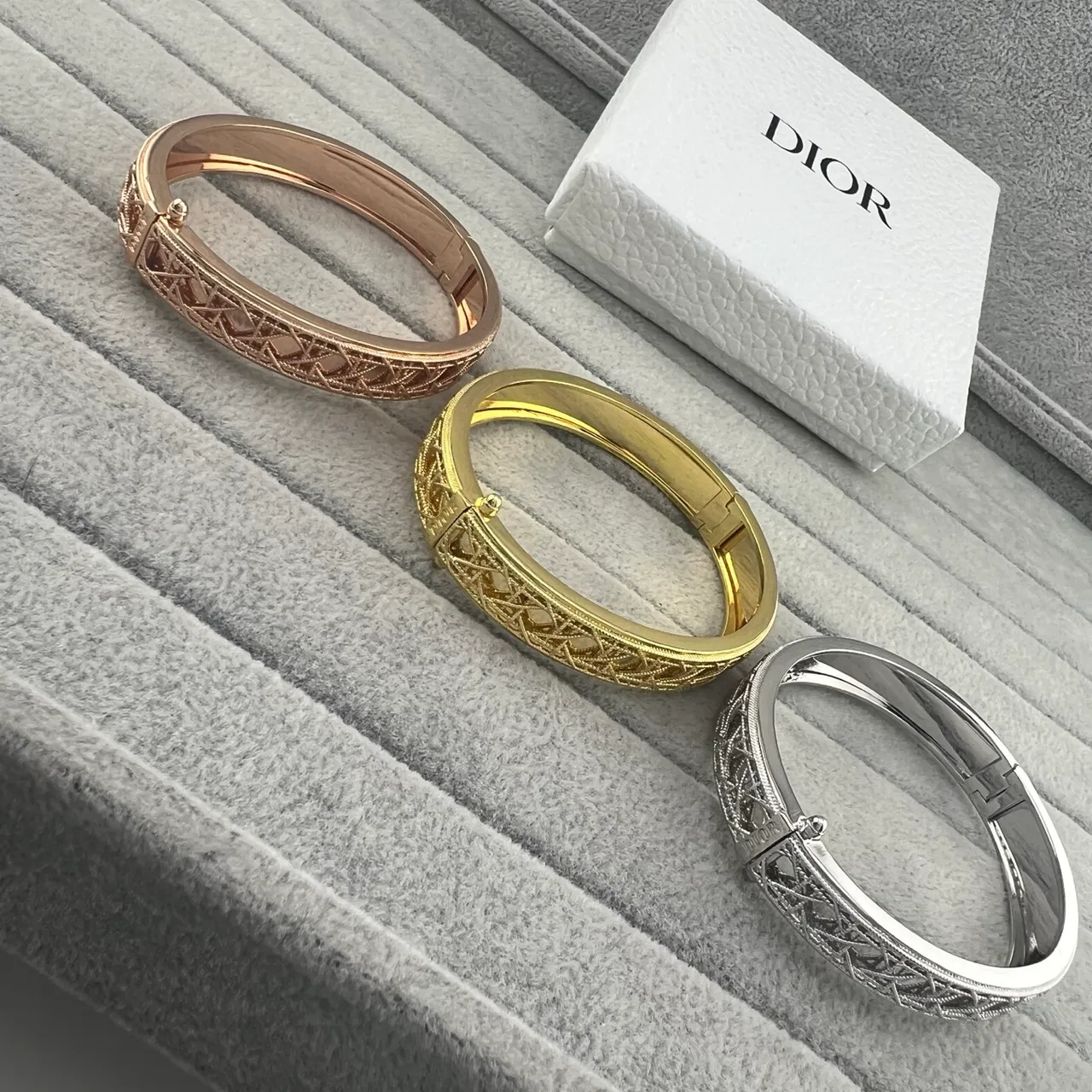Dior Silver Gold Openwork Lattice Hinged Cuff Bracelet 6