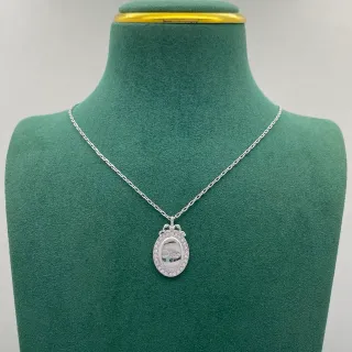Dior Silver Oval Locket Pendant Crystal-Encrusted Bezel Necklace
