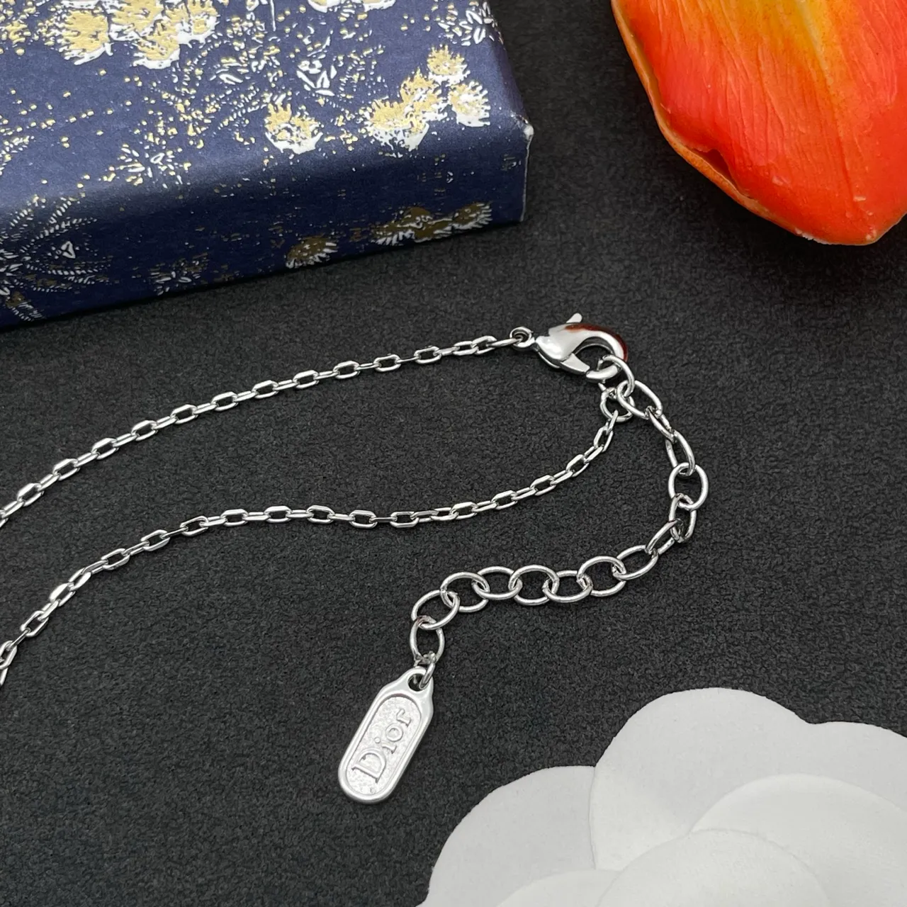 Dior Silver Oval Locket Pendant Crystal-Encrusted Bezel Necklace 5