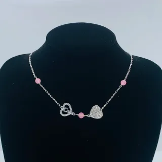 Dior 银粉链 双心吊坠项链