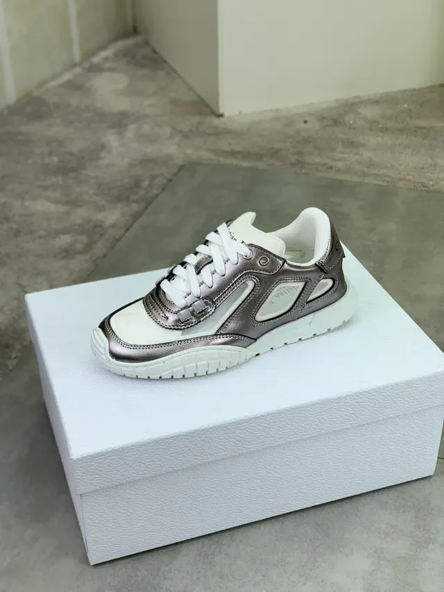 Dior Silver White Metallic Upper Contrast Panels Chunky Sneakers 4