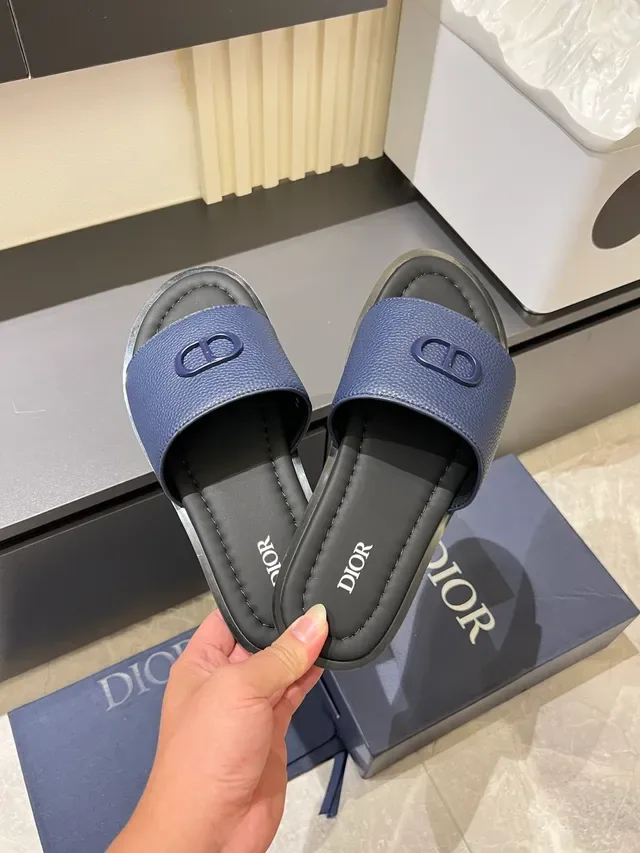 Dior Slide Sandales Cuir Vert Blanc Supérieur Boucle Métal Logo CD 5
