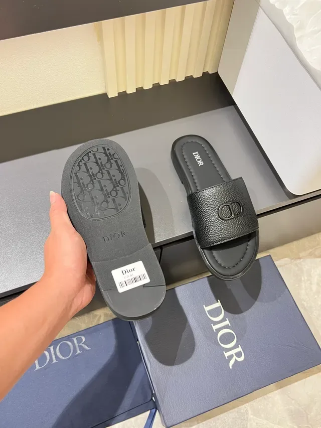Dior Slide Sandales Cuir Vert Blanc Supérieur Boucle Métal Logo CD 6