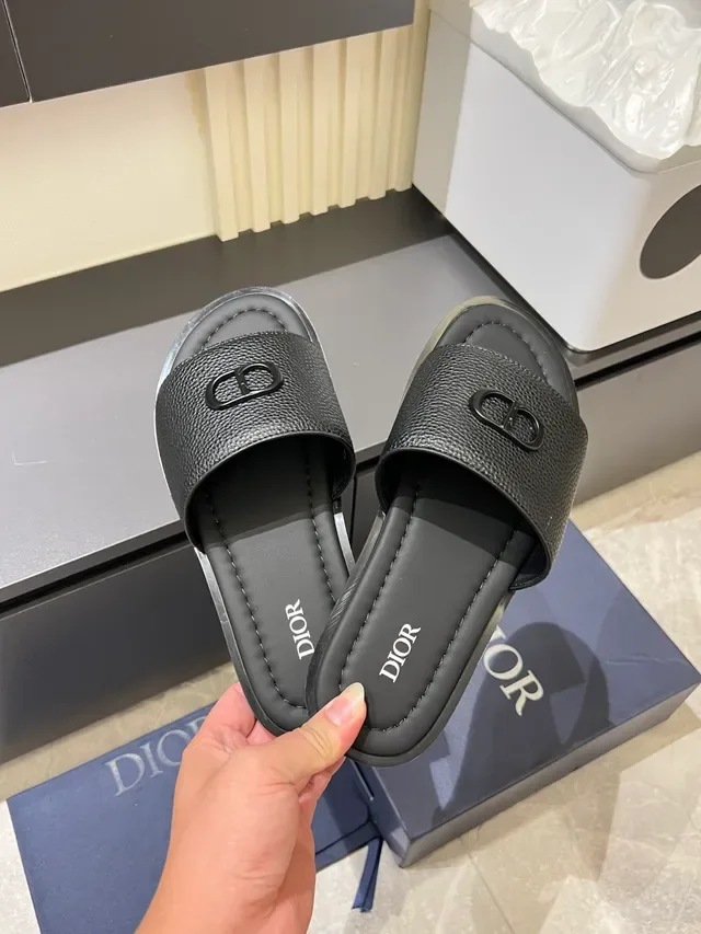 Dior Slide Sandales Cuir Vert Blanc Supérieur Boucle Métal Logo CD 7