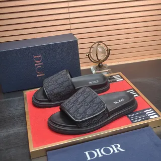 Dior Slide Monogram Black Platform Slippers