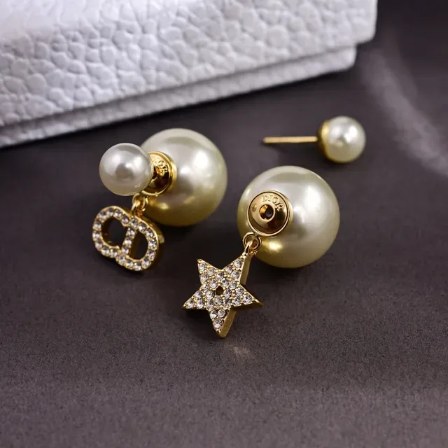 Dior Tribales Brincos Assimétricos Perla Trasera Cristal Pavé Dourado 2