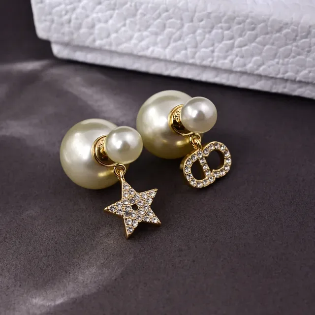 Dior Tribales Brincos Assimétricos Perla Trasera Cristal Pavé Dourado 3