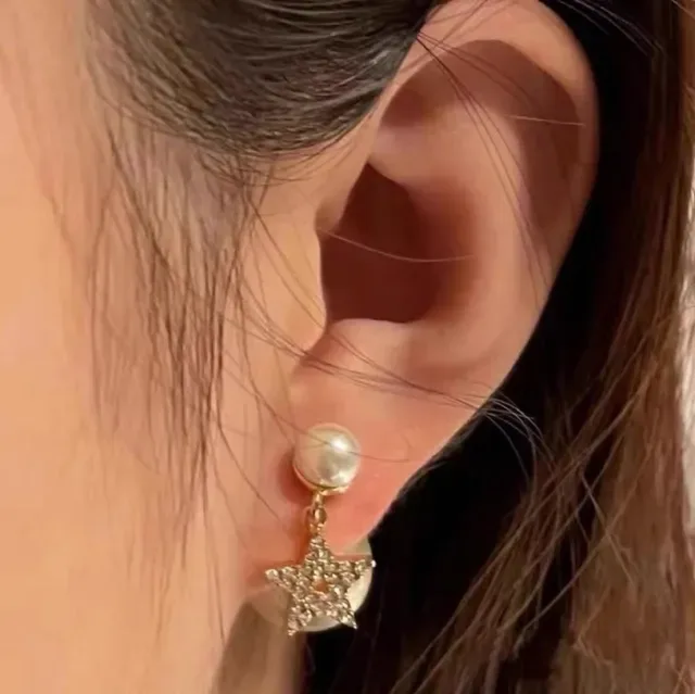Dior Tribales Brincos Assimétricos Perla Trasera Cristal Pavé Dourado 4