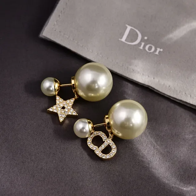 Dior Tribales Brincos Assimétricos Perla Trasera Cristal Pavé Dourado 5