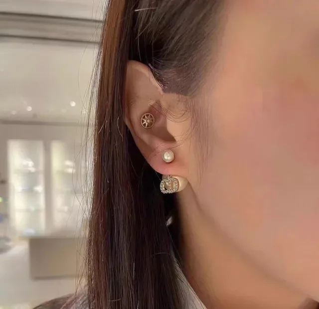 Dior Tribales Brincos Assimétricos Perla Trasera Cristal Pavé Dourado 7