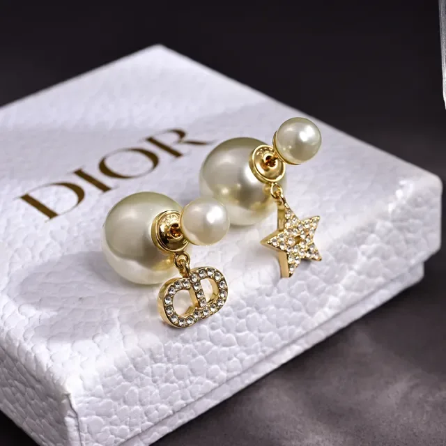 Dior Tribales Brincos Assimétricos Perla Trasera Cristal Pavé Dourado 8
