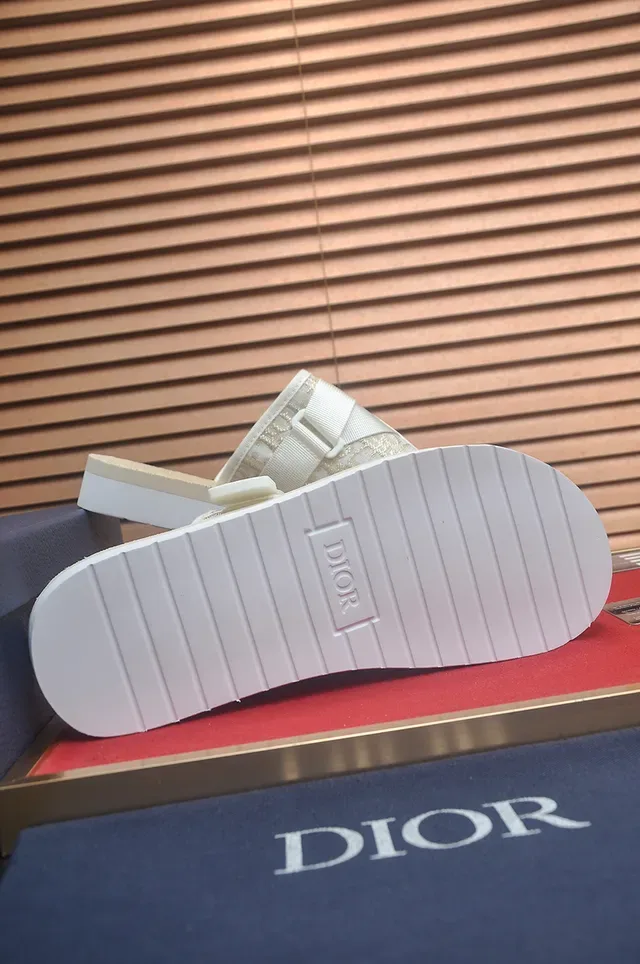 Dior White Beige Monogrammed Oblique Fabric Wide Crisscross Strap Slippers 4