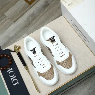Dior White Beige Monogrammed Textile Leather Accents Lifestyle Sneakers