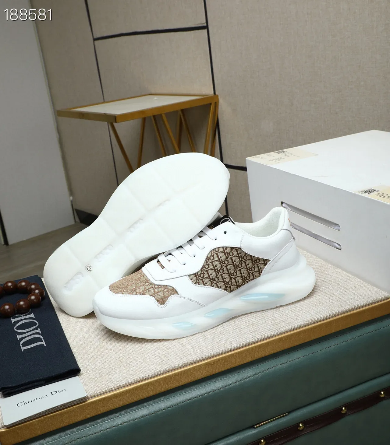 Dior White Beige Monogrammed Textile Leather Accents Lifestyle Sneakers 3