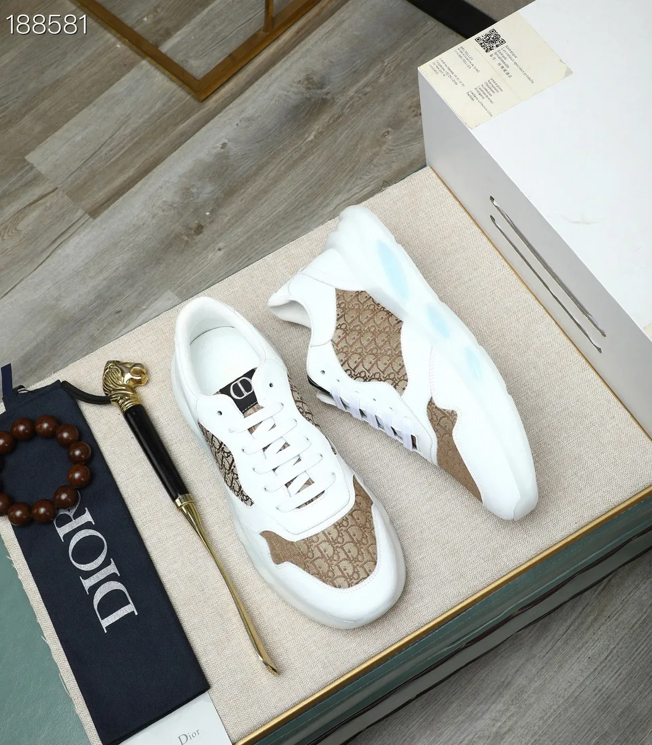 Dior White Beige Monogrammed Textile Leather Accents Lifestyle Sneakers 4