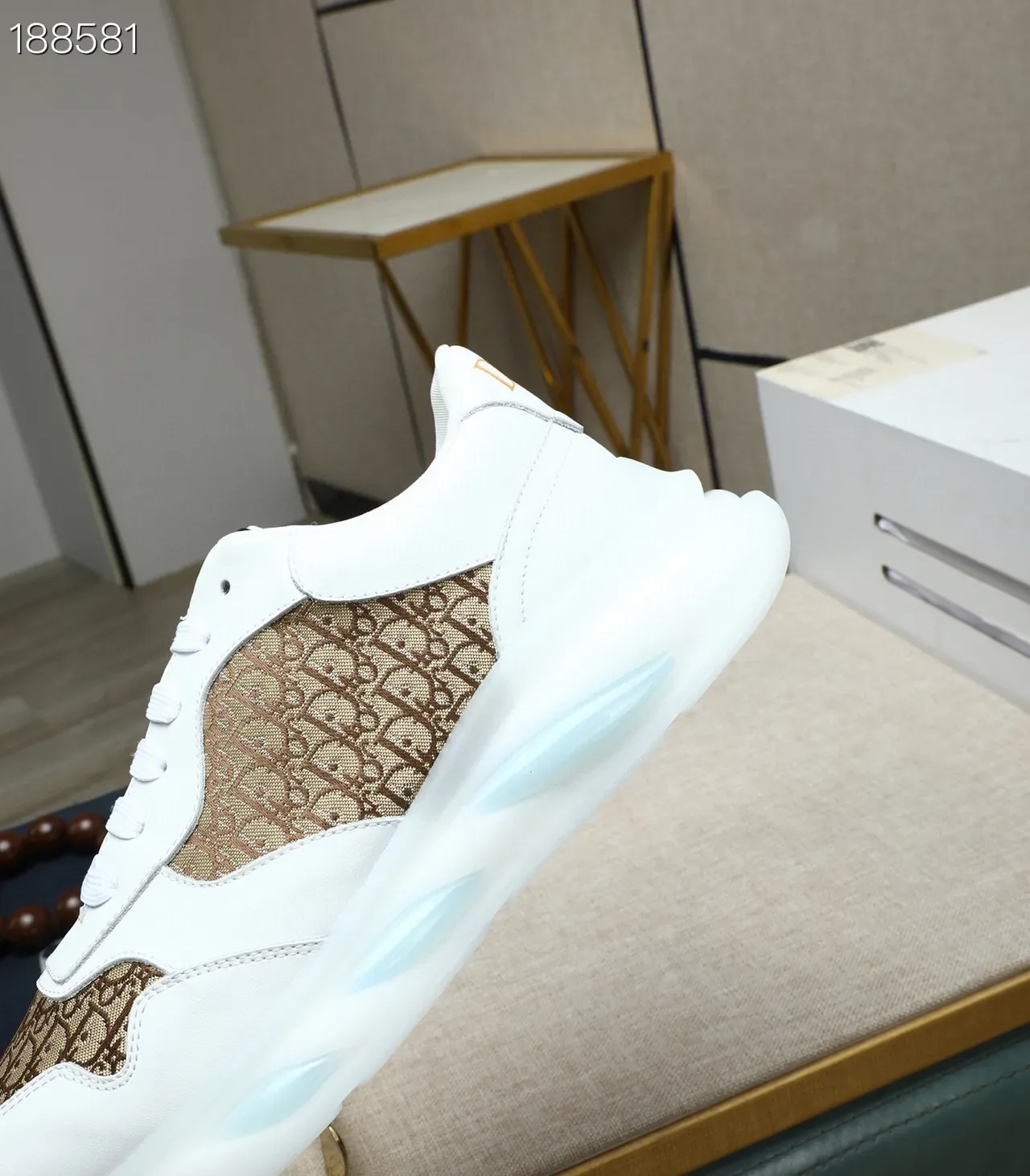 Dior White Beige Monogrammed Textile Leather Accents Lifestyle Sneakers 5