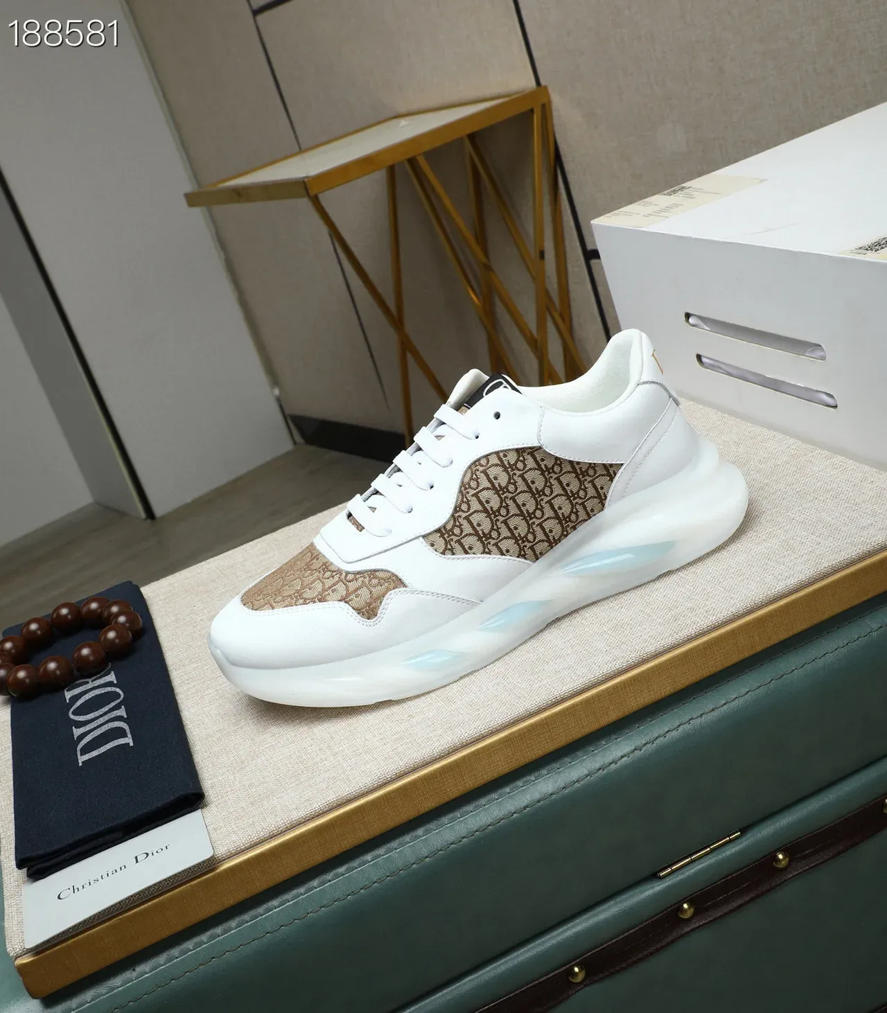 Dior White Beige Monogrammed Textile Leather Accents Lifestyle Sneakers 8
