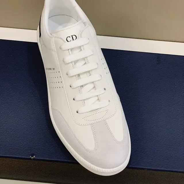 Dior White Black Low-Top Perforated Side Panel Lifestyle Sneakers 3