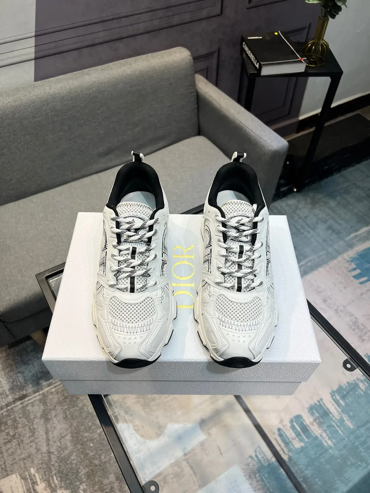 Dior White Black Sole Perforated Mesh Upper Chunky Sneakers 2