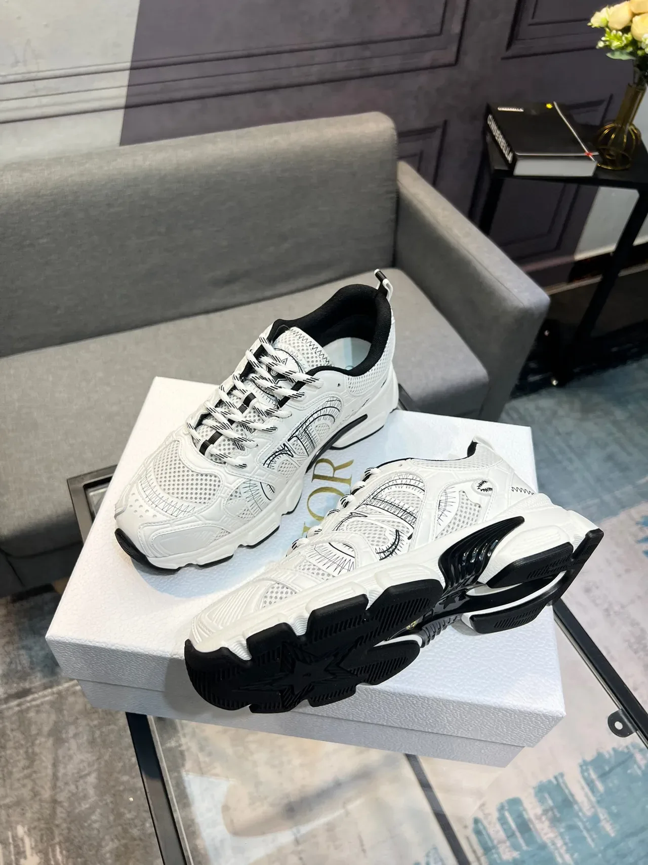 Dior White Black Sole Perforated Mesh Upper Chunky Sneakers 3