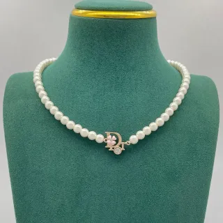 Collier Dior Chaîne Or Blanc Perle Pendentif
