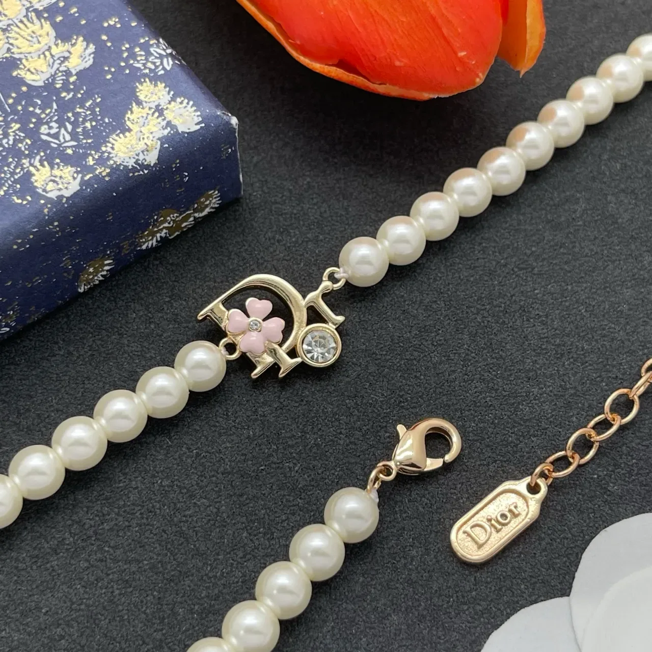 Dior White Gold Pearl Strand Pendant Necklace 4