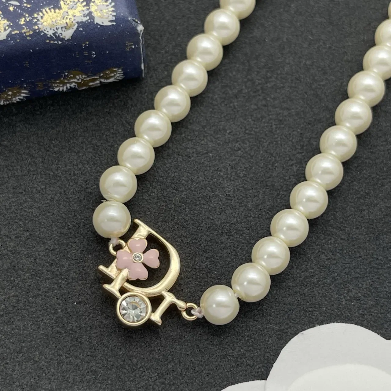 Dior White Gold Pearl Strand Pendant Necklace 6