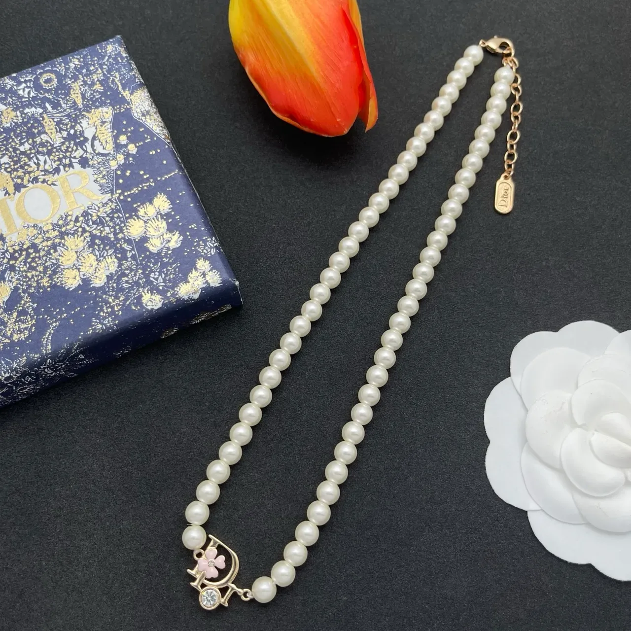 Dior White Gold Pearl Strand Pendant Necklace 7