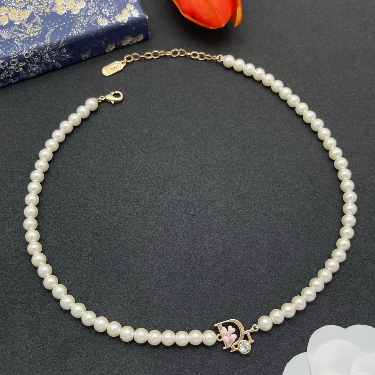 Dior White Gold Pearl Strand Pendant Necklace 8