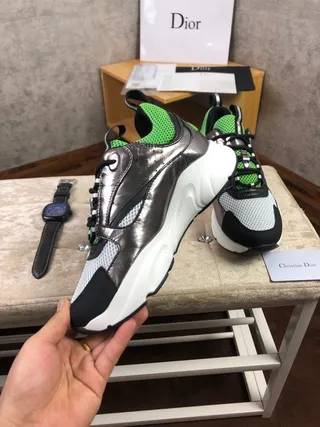 Dior White Green Platform Sole Mesh And Metallic Overlay Construction Chunky Sneakers 2