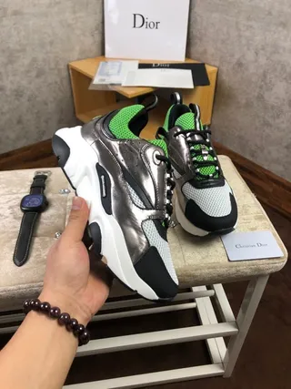 Dior White Green Platform Sole Mesh And Metallic Overlay Construction Chunky Sneakers 4