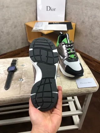 Dior White Green Platform Sole Mesh And Metallic Overlay Construction Chunky Sneakers 5