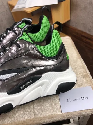 Dior White Green Platform Sole Mesh And Metallic Overlay Construction Chunky Sneakers 6