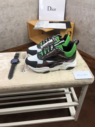 Dior White Green Platform Sole Mesh And Metallic Overlay Construction Chunky Sneakers 7