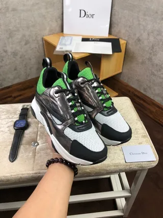Dior White Green Platform Sole Mesh And Metallic Overlay Construction Chunky Sneakers 8