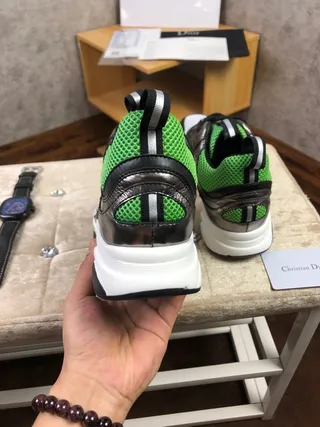 Dior White Green Platform Sole Mesh And Metallic Overlay Construction Chunky Sneakers 9