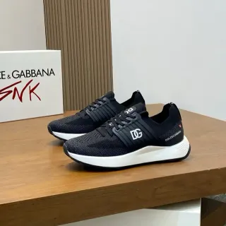 Dolce & Gabbana Black White Knit Upper Monogram Strap Lifestyle Sneakers