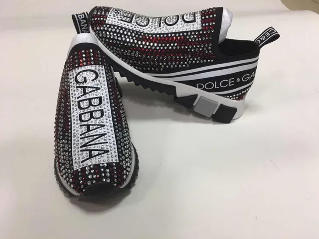Dolce & Gabbana Chaussures Lifestyle Noir Blanc à enfiler upper en tricot embellies de rhinestones et bande logo 5