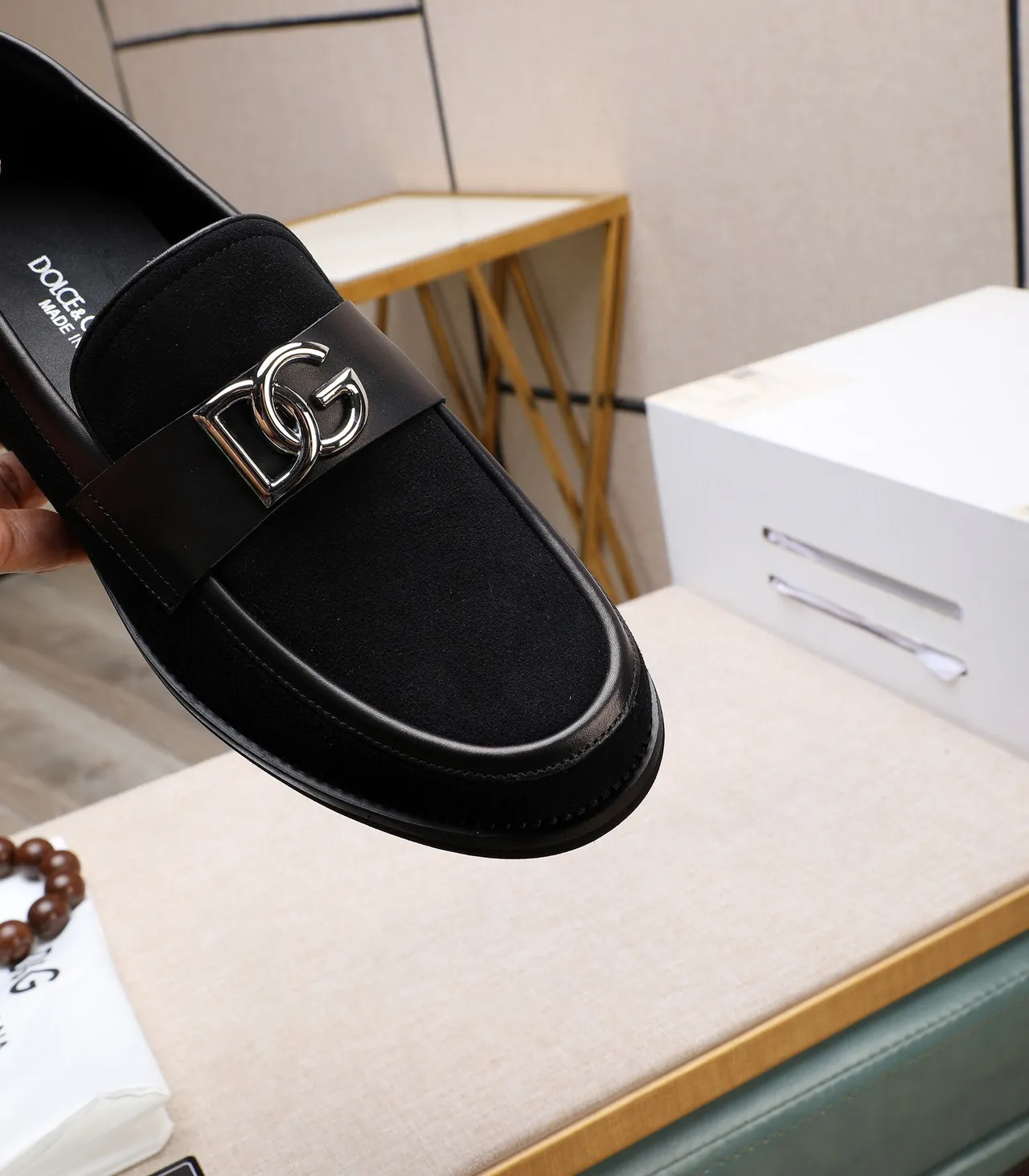 Dolce & Gabbana DG Mocassins Noirs en Daim et Cuir 3