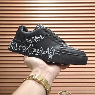 Dolce & Gabbana Portofino Black Graffiti Platform Lifestyle Sneakers