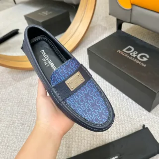 Dolce & Gabbana Portofino Navy Blue Monogram-Print Vamp Metal Plaque Accent Loafer