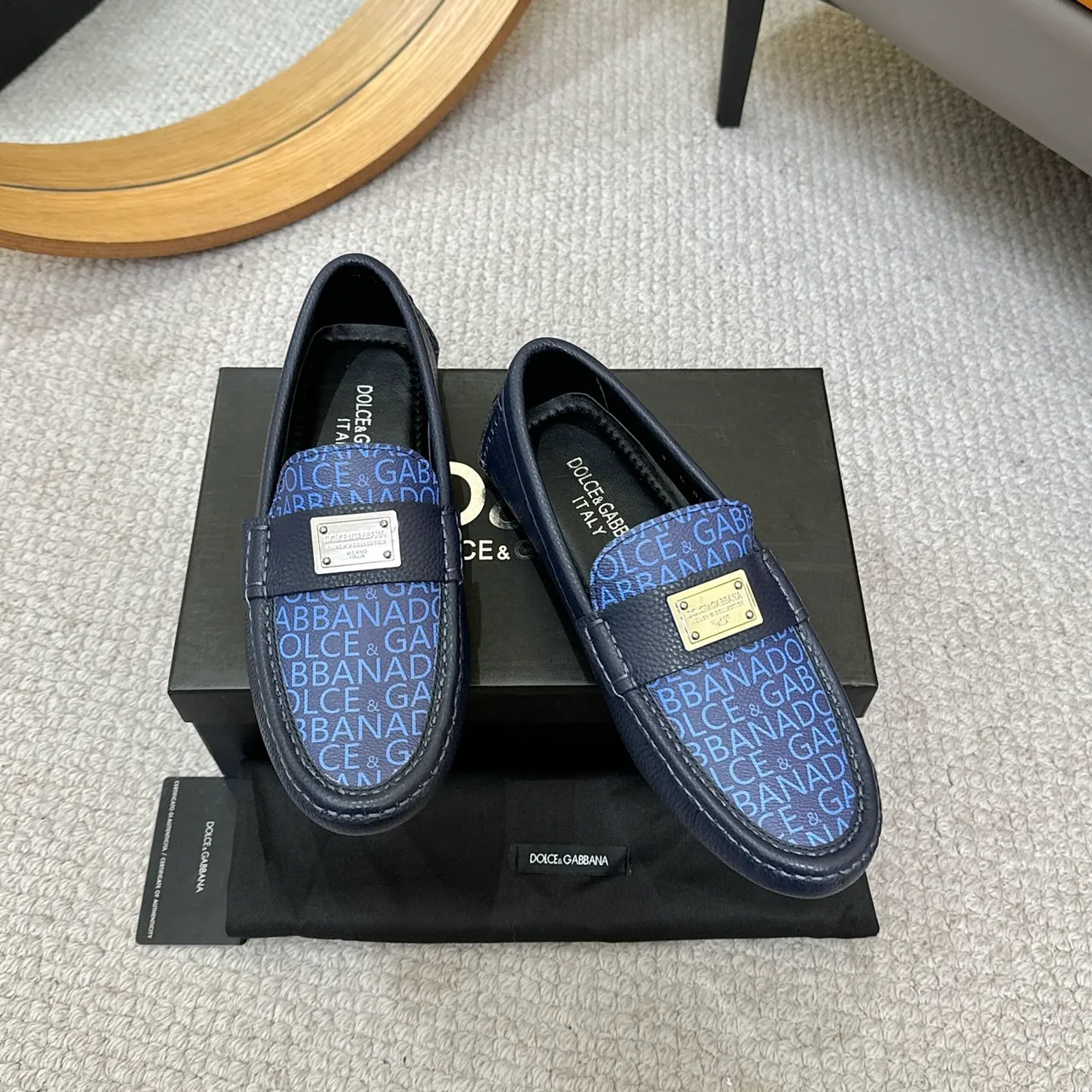 Dolce & Gabbana Portofino Mocassin Bleu Marine Monogram-Print Vamp Plaque Métal Accent 2